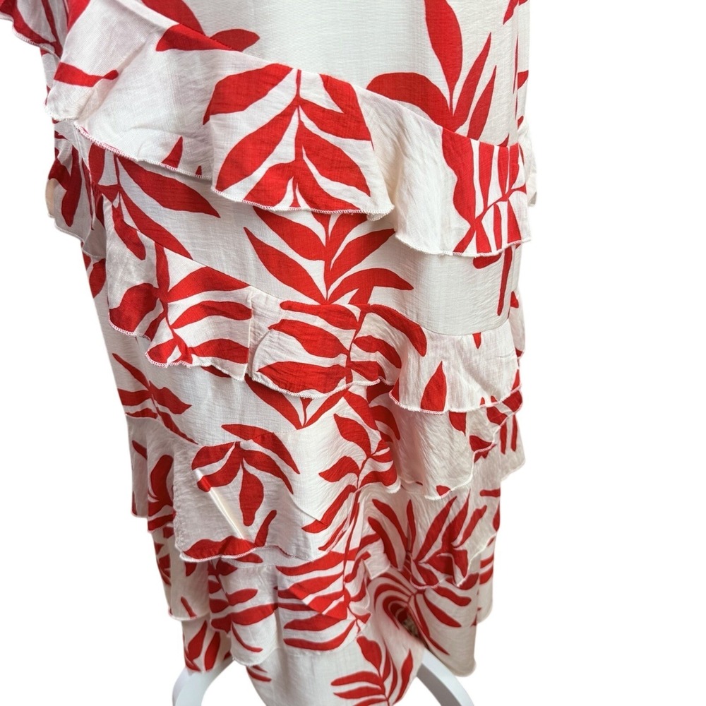 NWT Ember Women's Red & Cream Leaf Print Ruffle Sleeveless Sundress Size Large - Picture 8 of 12